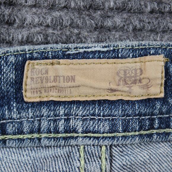 Rock Revolution Jeans Womens 30 Blue Bootcut Light Wash Whiskered - Picture 4 of 10